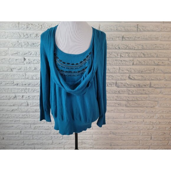 Apt 9 Women Sweater 2X Plus Long Sleeve Pullover Beaded Lightweight BLU238 - Picture 1 of 10